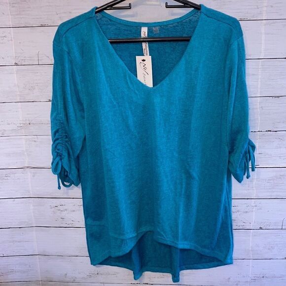 WOMEN’S NY COLLECTION Knit 1/2 Ruched Sleeve Shirt Top Size 1X - Picture 1 of 6